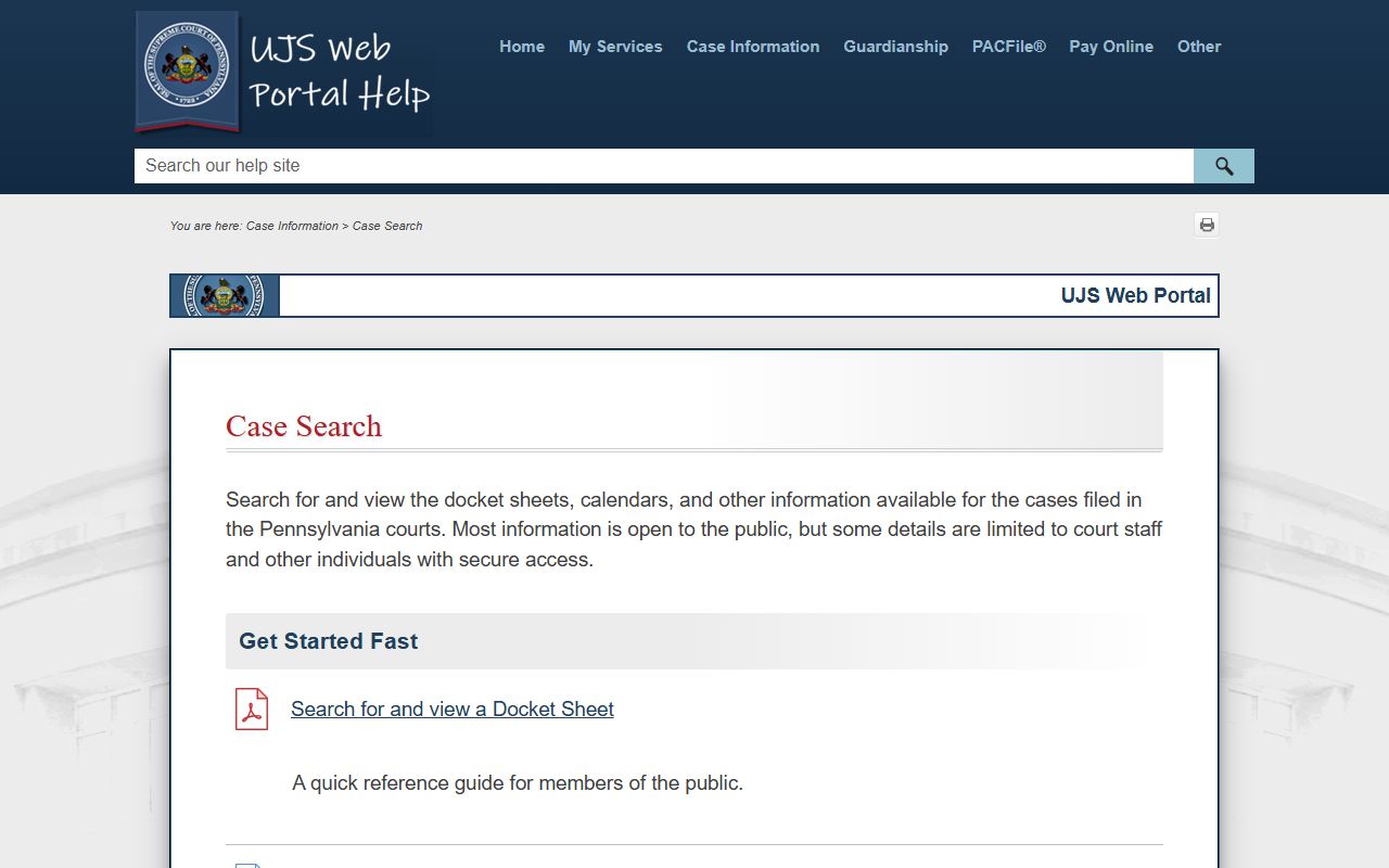 Schuylkill County court dockets UJS case search help