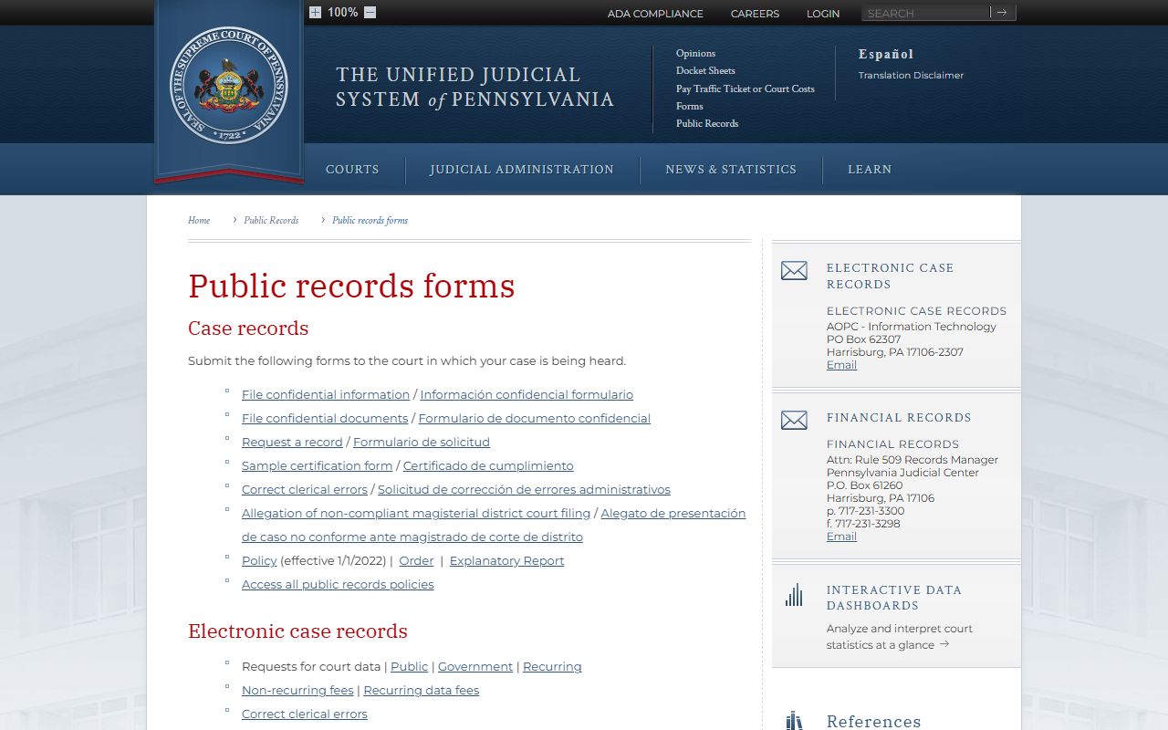 Schuylkill County court dockets public records forms