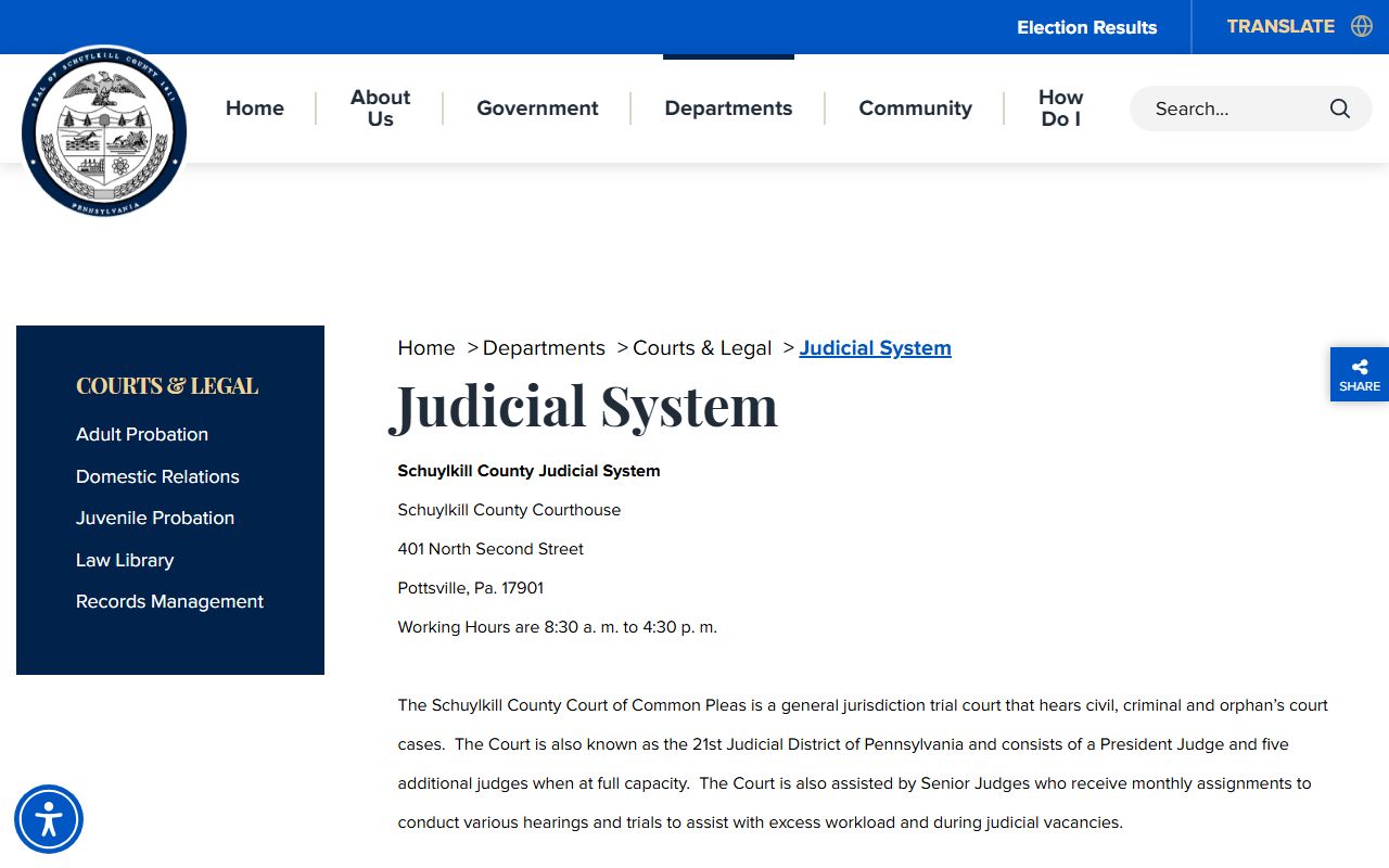 Schuylkill County court records judicial system page