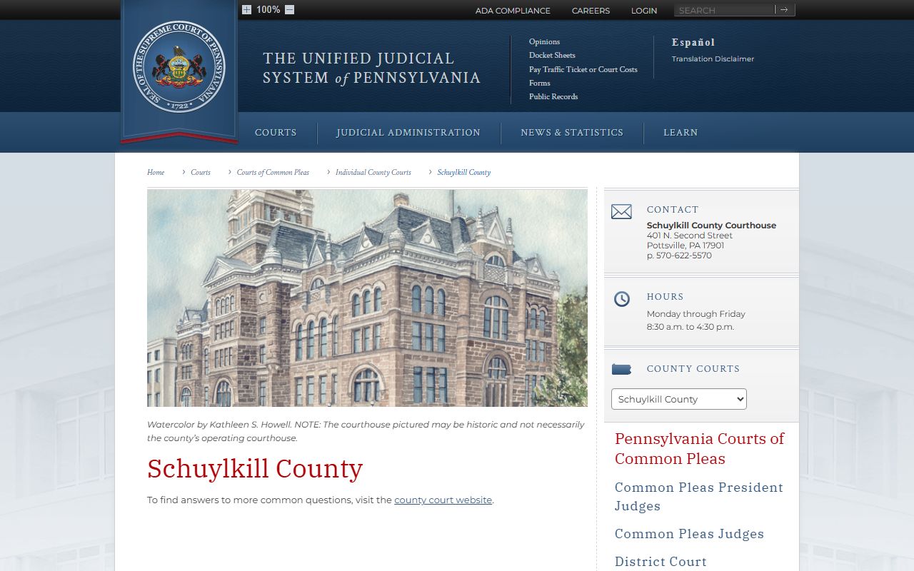 Schuylkill County Court of Common Pleas records UJS profile