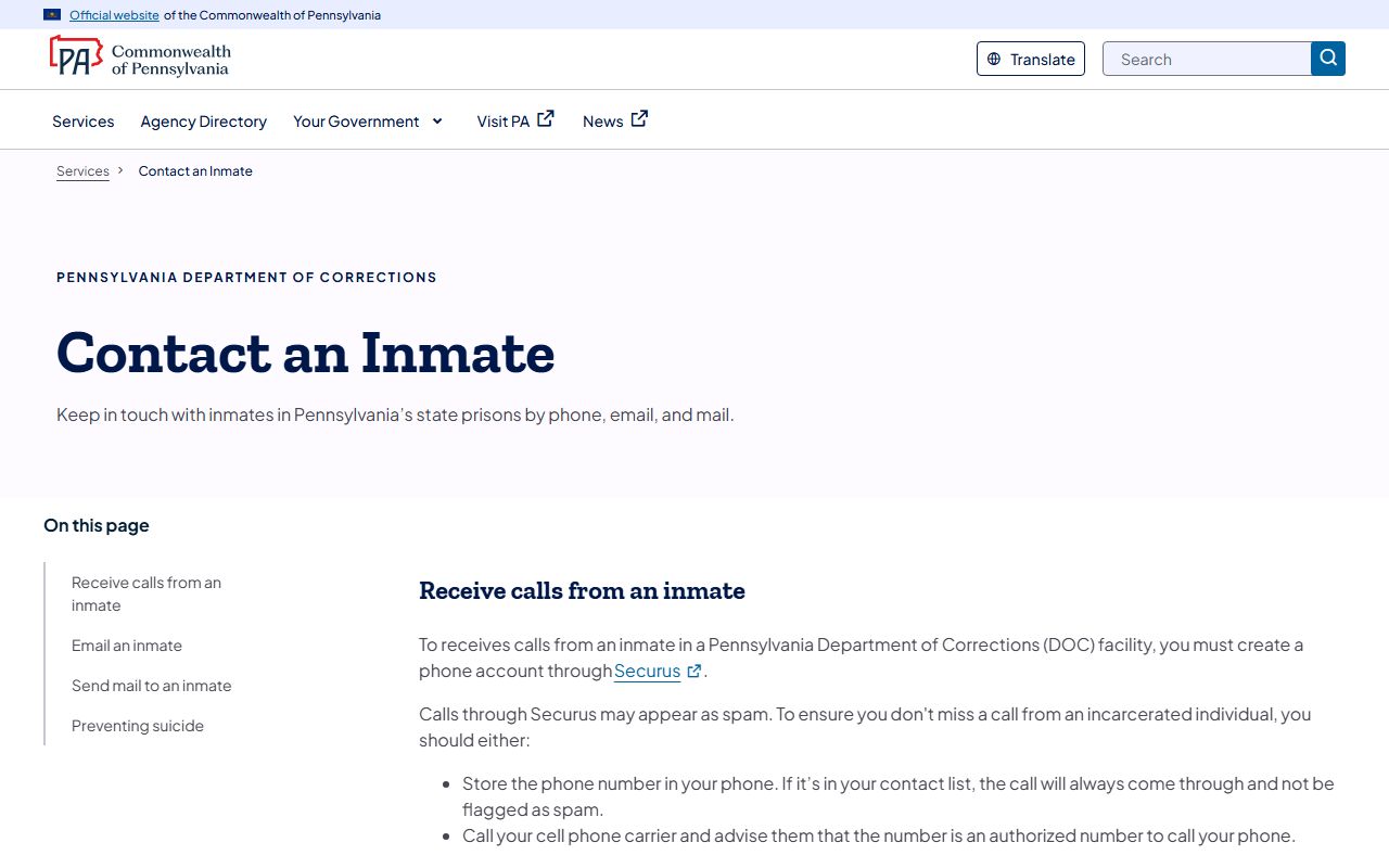 Schuylkill County inmate records Pennsylvania DOC contact rules